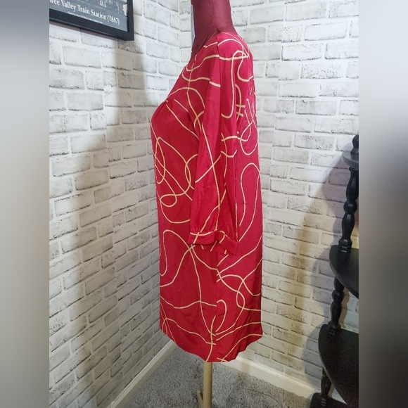 Twelfth Street By Cynthia Vincent Silk Red and Yellow Abstract Dress.  Size M - Picture 4 of 7